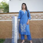 Azure Bloom Embroidered