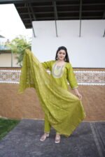 Olive Grace Embroidered Silk Kurta Set - Image 2
