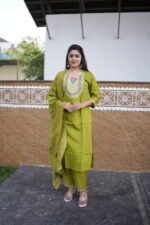 Olive Grace Embroidered Silk Kurta Set - Image 4