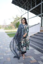 Black Pure Cotton 60×60 Anarkali Set with Kota Doriya Dupatta - Image 4