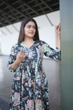 Black Pure Cotton 60×60 Anarkali Set with Kota Doriya Dupatta - Image 8