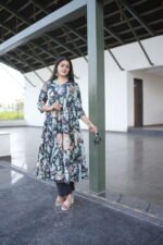 Black Pure Cotton 60×60 Anarkali Set with Kota Doriya Dupatta - Image 7