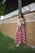 Maroon Leaf 100% Pure Cotton 60×60 Anarkali Set - Image 4
