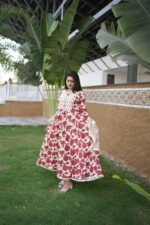 Maroon Leaf 100% Pure Cotton 60×60 Anarkali Set - Image 3