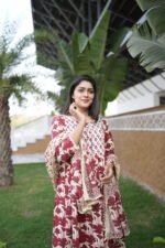 Maroon Leaf 100% Pure Cotton 60×60 Anarkali Set