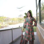 Green Blossom Pure Mul Cotton 100% Hand-Embroidered Alia Pattern Suit